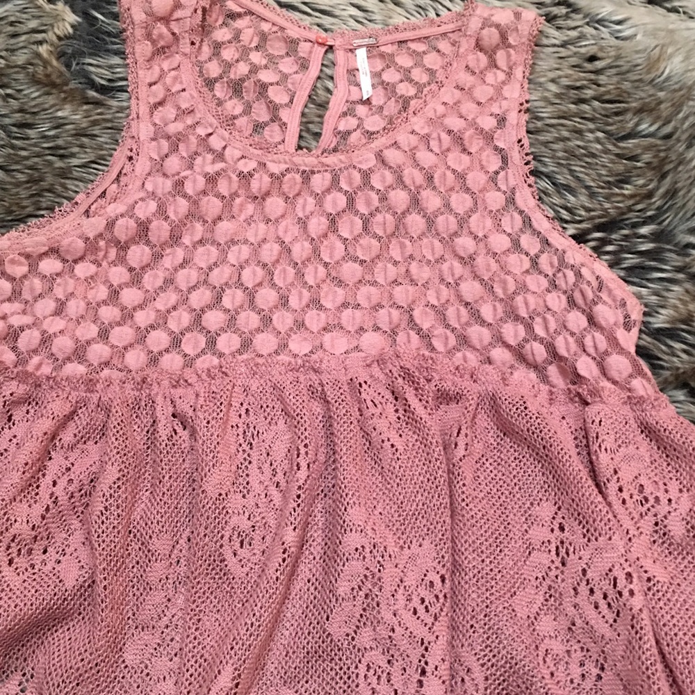 Free People Park Slope Babydoll Lace Peplum Cropped Tank Dusty Rose Pink Size S